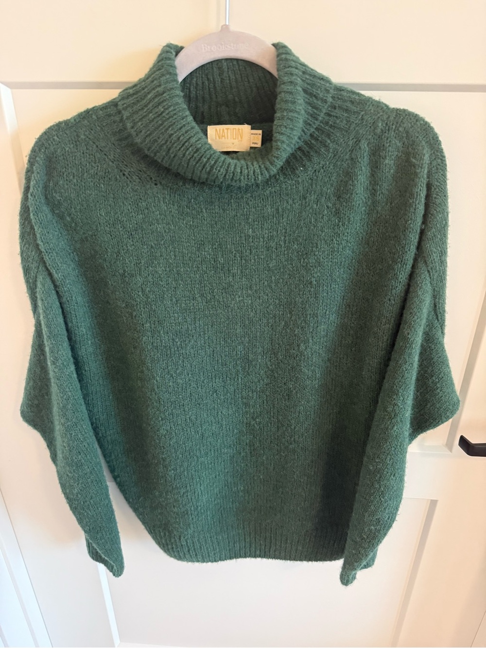 Nation LTD Baby Alpaca Merino Wool Sweater XS Green Open Back Turtleneck